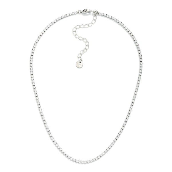 Metal Tone Chain link Rhinestone Tennis Necklace

- Approximately 12"L 
- Extender 2" L 
- Stainless Steal 
- Water Resistant 