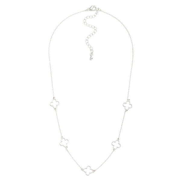 Chain Link Necklace Featuring Metal Tone Hollow Clover Stations 

- Gold Dipped 
- Approximately 16.5" L
- Extender 2" L