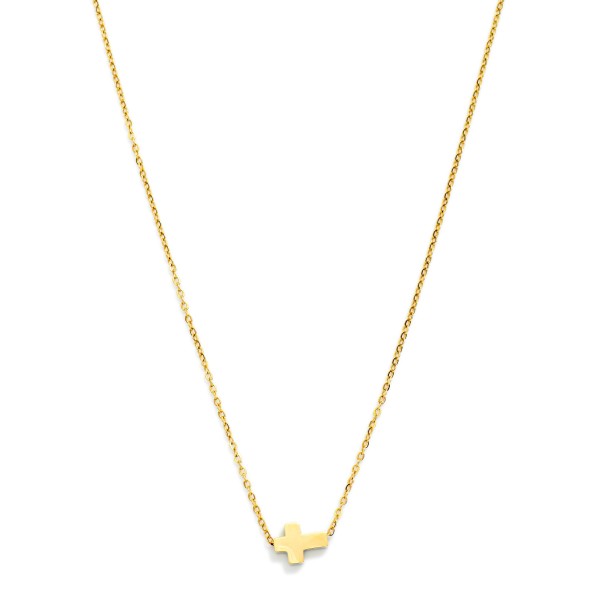 Dainty Chain Link Necklace Featuring East West Cross Pendant 

- Approximately 14" L 
- Extender 3" L 
- Stainless Steal
- Water Resistant
