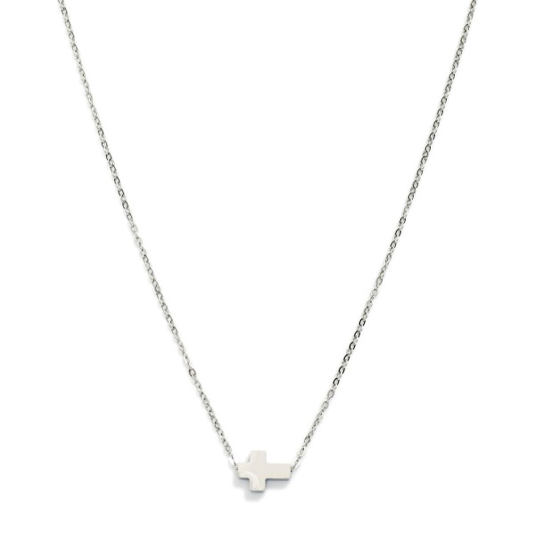 Dainty Chain Link Necklace Featuring East West Cross Pendant 

- Approximately 14" L 
- Extender 3" L 
- Stainless Steal
- Water Resistant
