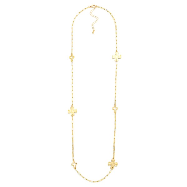 Long Paperclip Chain Link Necklace Necklace Hammered Metal & Hollow Cross Stations 

- Approximately 32" L
- Extender 3" L