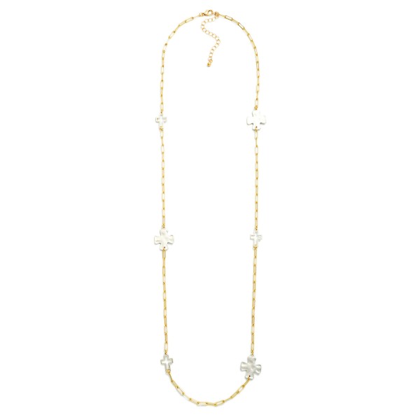 Long Paperclip Chain Link Necklace Necklace Hammered Metal & Hollow Cross Stations 

- Approximately 32" L
- Extender 3" L