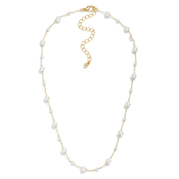 Dainty Chain Link Necklace Featuring Pearl Stations 

- Approximately 16" L 
- Extender 2" L 