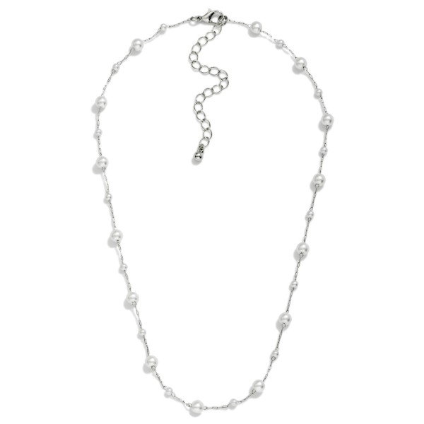 Dainty Chain Link Necklace Featuring Pearl Stations 

- Approximately 16" L 
- Extender 2" L 