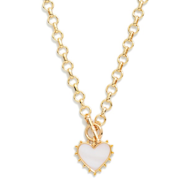 Chain Link Necklace Featuring Pearlescent Pendant & Toggle Clasp

- Approximately 16" L