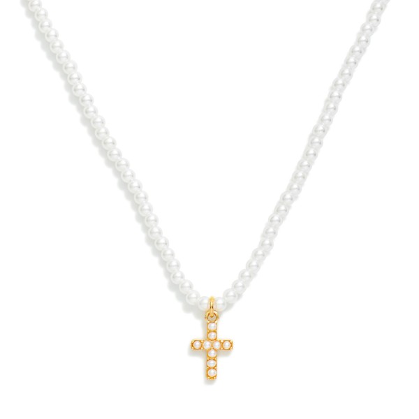 Pearl Beaded Necklace Featuring Cross Pendant 

- Approximately  14" L 
- Extender 2" L 