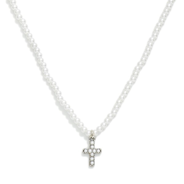 Pearl Beaded Necklace Featuring Cross Pendant 

- Approximately  14" L 
- Extender 2" L 