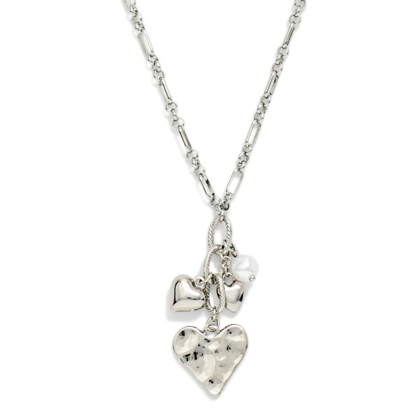 Oval & Circle Chain Link Necklace Featuring Pearl & Hearts Pendant 

- Approximately 16" L
- Extender 3" L