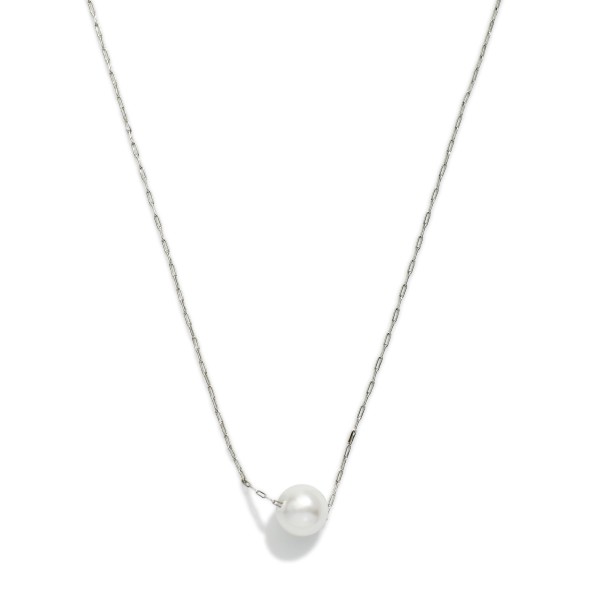 Petite Link Chain Link Necklace Featuring Fixed Pearl Pendant 

- Approximately 14" L
- External 3" L