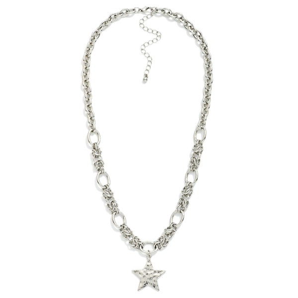 Multi Link Chain Link Necklace Featuring Hammered Star Pendant 

- Approximately 16" L
- Extender 3" L