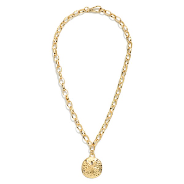 Chain Link Necklace Featuring Metal Tone Sand Dollar Pendant 

- Approximately 16" L
- Extender 3" L