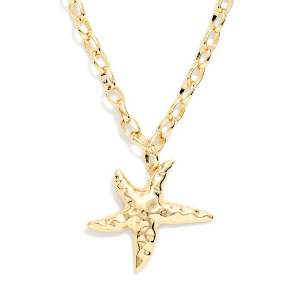 Chain Link Necklace Featuring Hammered Metal Starfish Pendant 

- Approximately 16" L