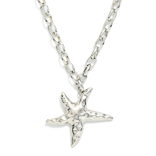 Chain Link Necklace Featuring Hammered Metal Starfish Pendant 

- Approximately 16" L