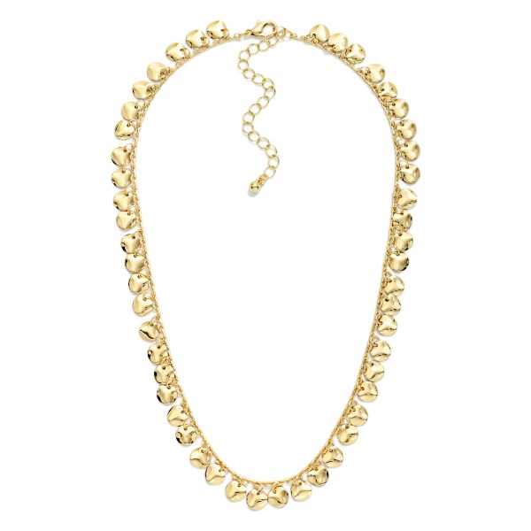 Metal Chain Link Necklace Featuring Hammered Circle Charms 

- Approximately 14" L 
- Extender 2" L 
