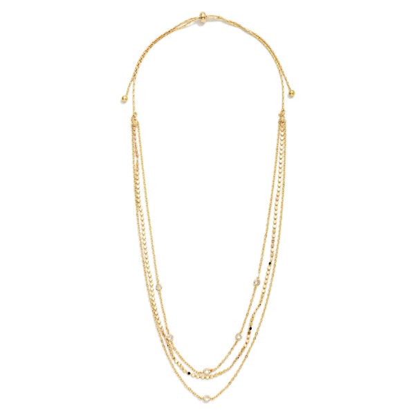 Adjustable Chain Link Layered Necklace Featuring  Rhinestones 

- Approximately 20" L 

