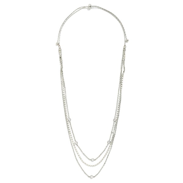 Adjustable Chain Link Layered Necklace Featuring  Rhinestones 

- Approximately 20" L 
