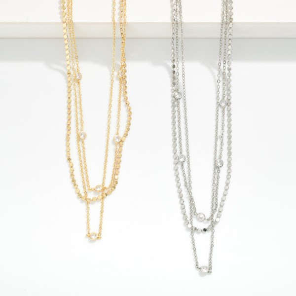 Adjustable Chain Link Layered Necklace Featuring  Rhinestones 

- Approximately 20" L 
