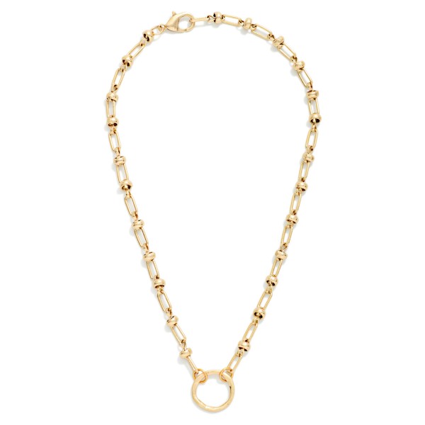 Oval Link Chain Link Necklace With Hoop Details & Metal Circle Pendant 

- Approximately 14" L
