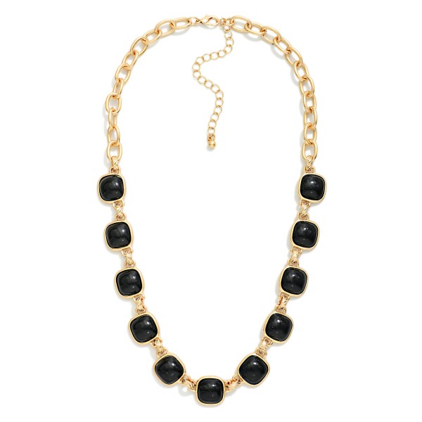 Chain Link Necklace Featuring Glitter Resin Squared Stations 

- Approximately 16" L 