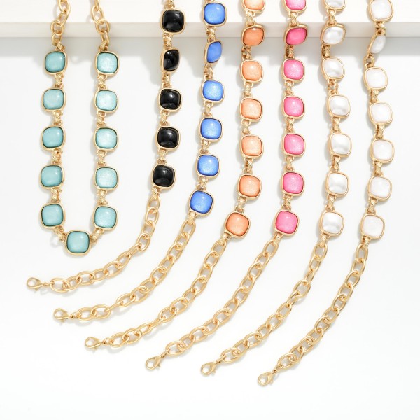 Chain Link Necklace Featuring Glitter Resin Squared Stations 

- Approximately 16" L 