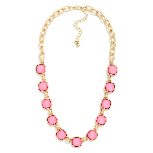 Chain Link Necklace Featuring Glitter Resin Squared Stations 

- Approximately 16" L 