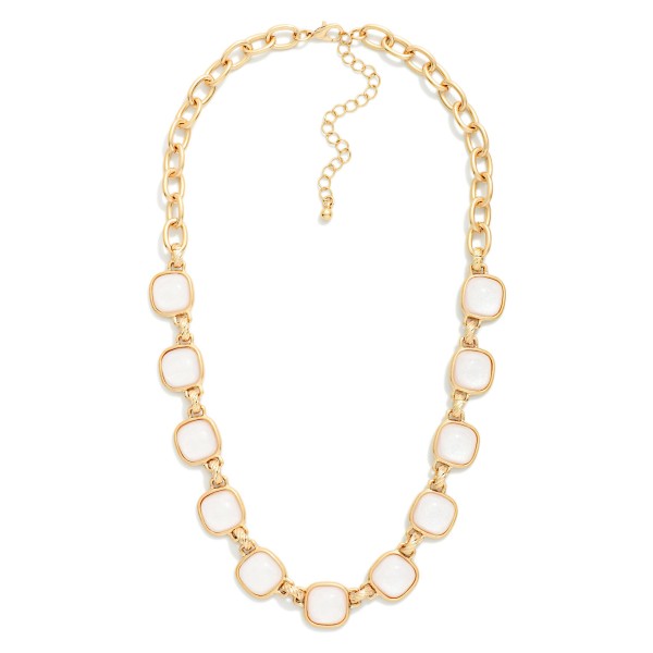 Chain Link Necklace Featuring Glitter Resin Squared Stations 

- Approximately 16" L 