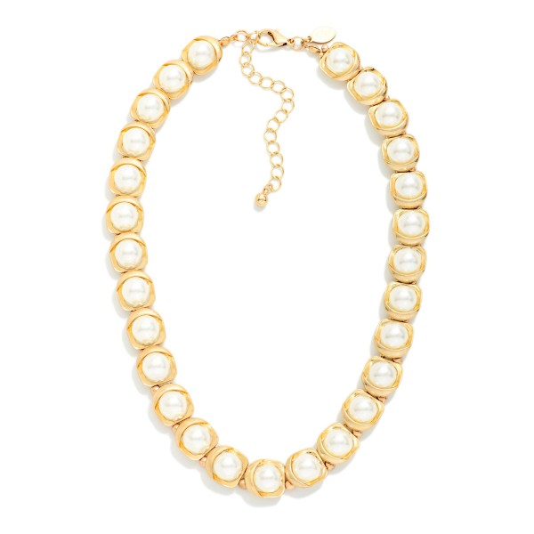 Linked Nesting Pearl With Metal Tone Border Beaded Necklace 

- Approximately 14" L
- Extender 3" L