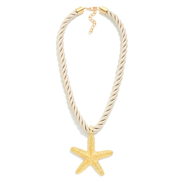 Twisted Rope Necklace Featuring Large Starfish Pendant 

- Gold Dipped 
- Approximately 16" L
- Extender 2" L
