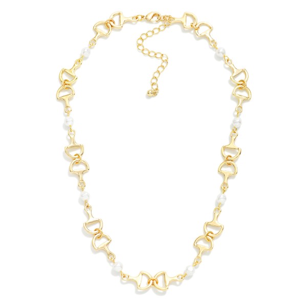 Chain Link Horse Bit Necklace Featuring Pearl Stations 

- Gold Dipped 
- Approximately 16" L
