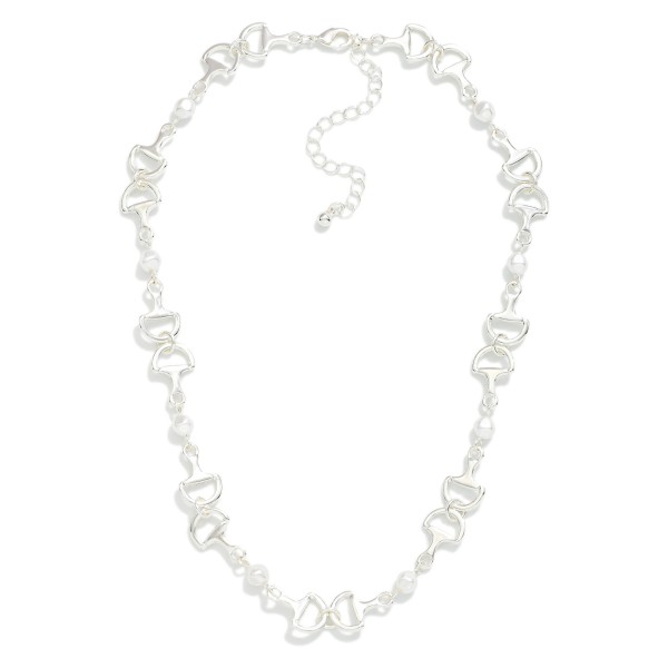 Chain Link Horse Bit Necklace Featuring Pearl Stations 

- Gold Dipped 
- Approximately 16" L