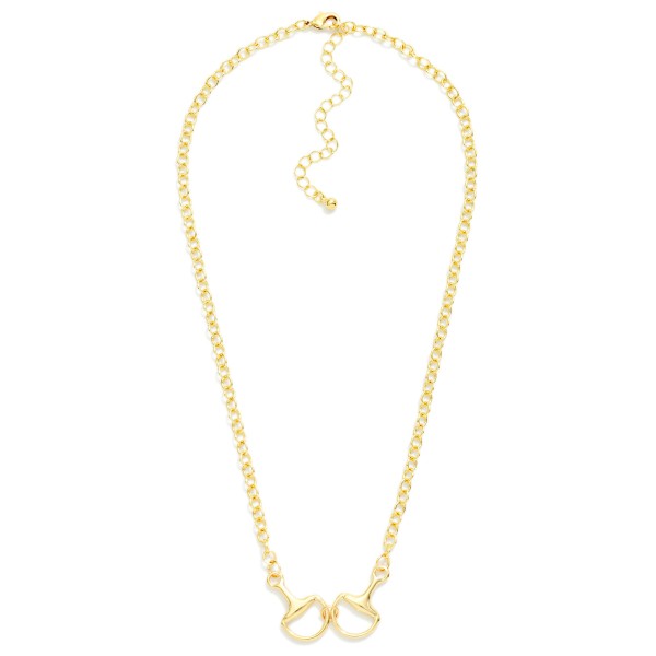 Chain Link Necklace Featuring Metal Tone Horsebit Pendant 

- Gold Dipped 
- Approximately 16" L