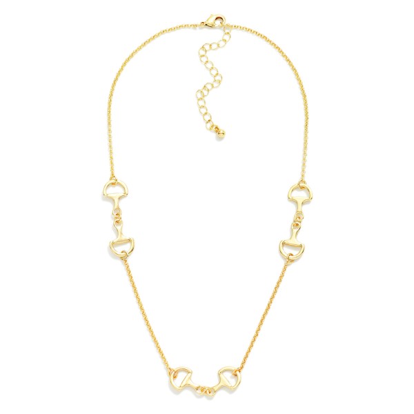 Chain Link Necklace With Horsebit Stations 

- Gold Dipped 
- Approximately 16" L
- Extender 3" L