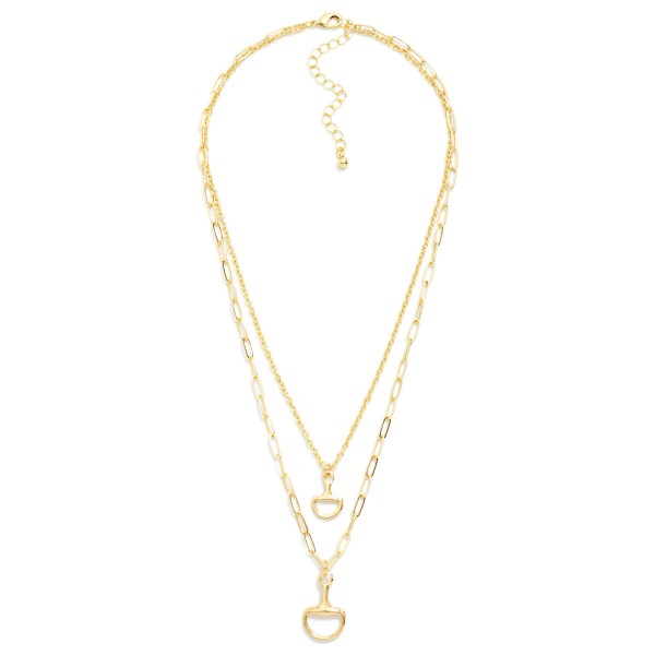 Layered Chain Link Necklace Featuring Horsebit Pendants

- Gold Dipped 
- Approximately 15" L
- Extender 3" L