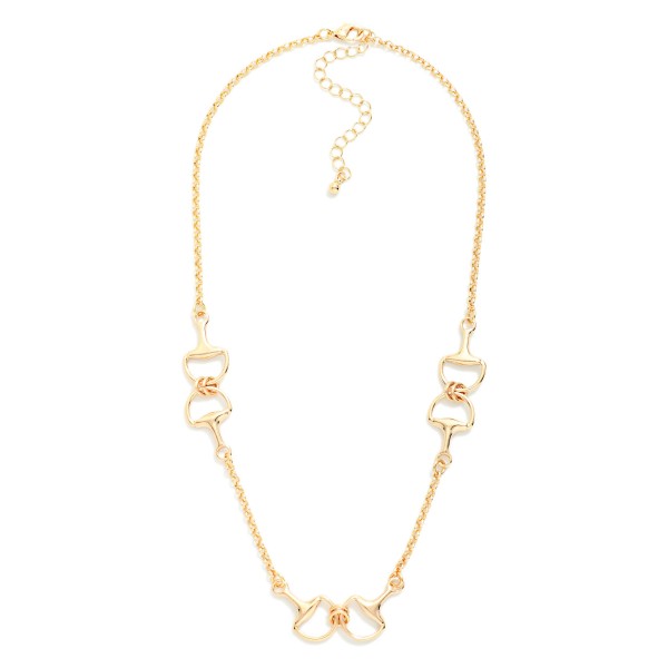 Metal Tone Chain Link Necklace Featuring Horsebit Stations 

- Approximately 18" L 
- Extender 3" L 