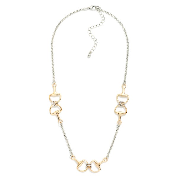 Metal Tone Chain Link Necklace Featuring Horsebit Stations 

- Approximately 18" L 
- Extender 3" L 