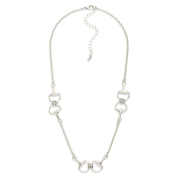 Metal Tone Chain Link Necklace Featuring Horsebit Stations 

- Approximately 18" L 
- Extender 3" L 