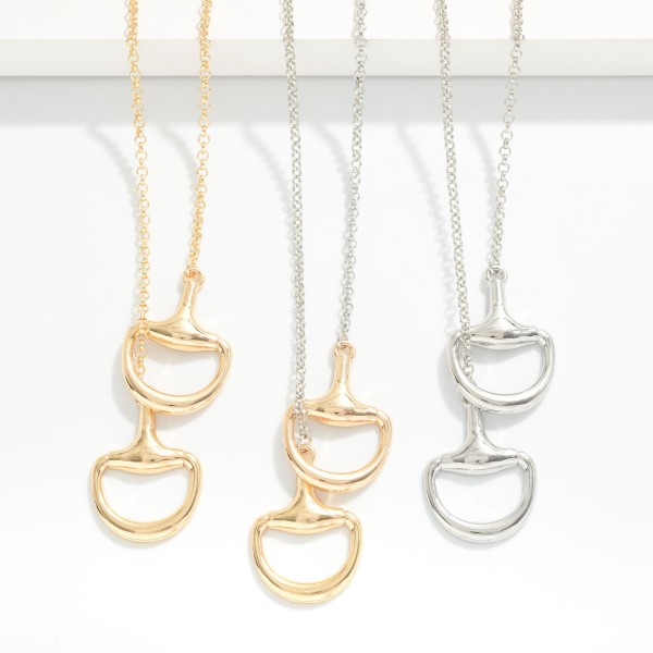 Chain Link Y Necklace Featuring Metal Tone Horsebit Accents 

- Gold Dipped
- Approximately 28" L