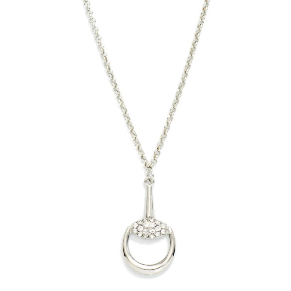 Chain Link Necklace Featuring Pave Rhinestones Horsebit Pendant 

- Approximately 18" L 
- Extender 3" L 
- Gold Dipped 