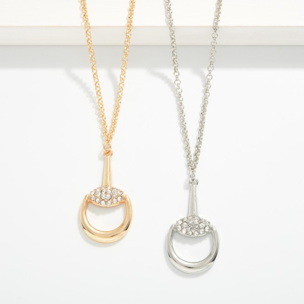 Chain Link Necklace Featuring Pave Rhinestones Horsebit Pendant 

- Approximately 18" L 
- Extender 3" L 
- Gold Dipped 