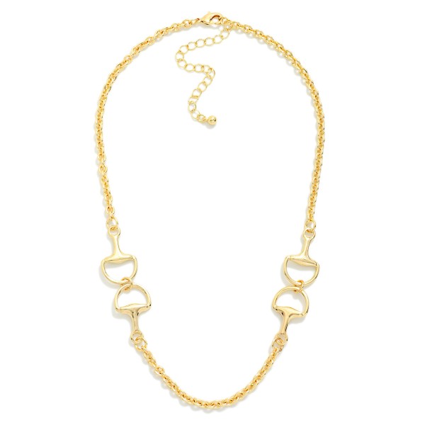 Chain Link Necklace Featuring Metal Tone Horsebit Stations 

- Gold Dipped 
- Approximately 16" L
- Extender 3" L