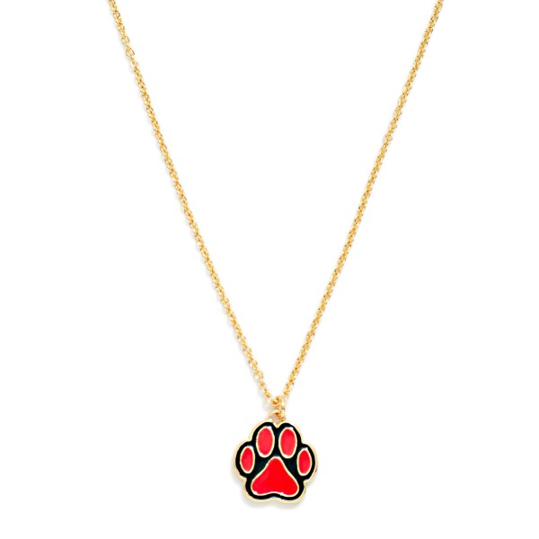 Chain Link Necklace Featuring Enamel Paw Print Pendant 

- Approximately 14" L
- Extender 3" L