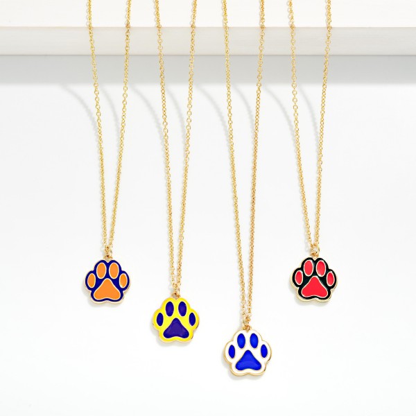 Chain Link Necklace Featuring Enamel Paw Print Pendant 

- Approximately 14" L
- Extender 3" L