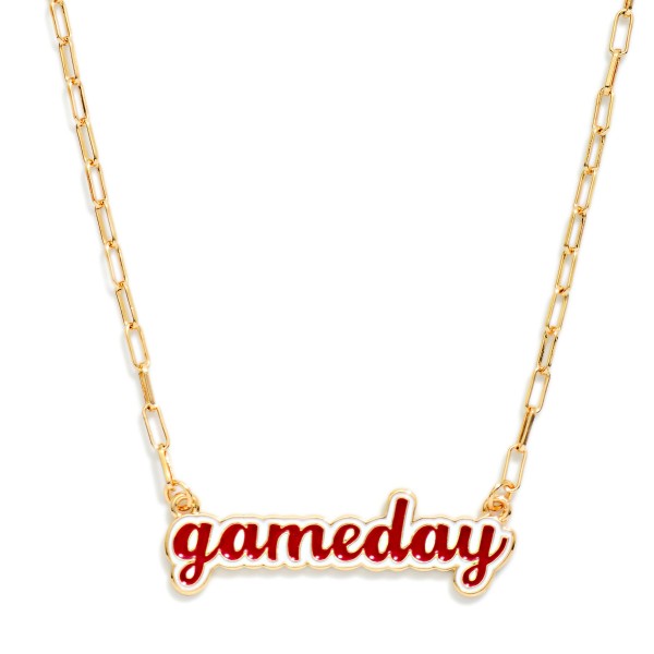 Paperclip Chain Link necklace Featuring Enamel "Gameday" Pendant 

- Approximately 14" L
- Extender 3" L