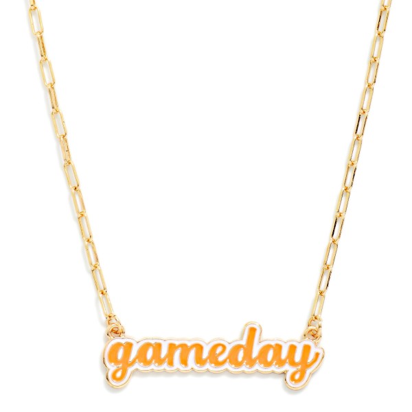 Paperclip Chain Link necklace Featuring Enamel "Gameday" Pendant 

- Approximately 14" L
- Extender 3" L