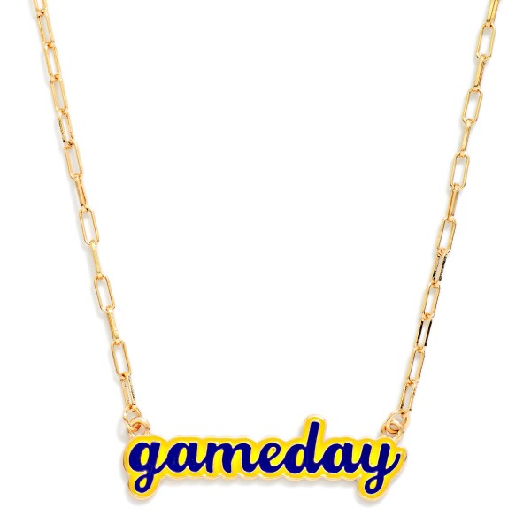 Paperclip Chain Link necklace Featuring Enamel "Gameday" Pendant 

- Approximately 14" L
- Extender 3" L