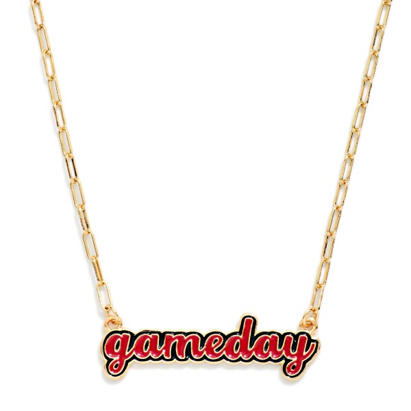 Paperclip Chain Link necklace Featuring Enamel "Gameday" Pendant 

- Approximately 14" L
- Extender 3" L