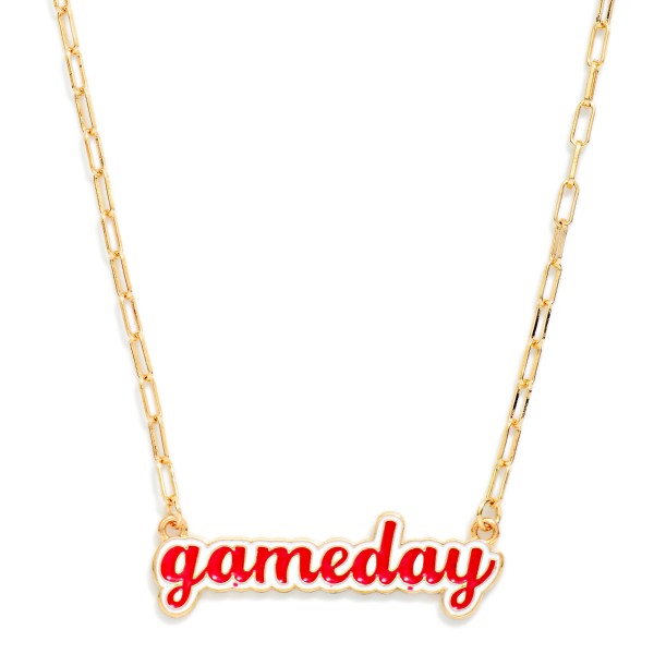 Paperclip Chain Link necklace Featuring Enamel "Gameday" Pendant 

- Approximately 14" L
- Extender 3" L
