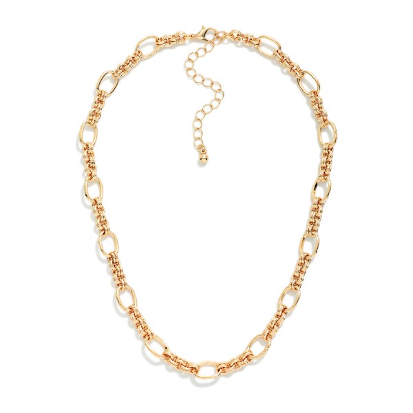 Oval Chain Link Necklace Featuring Layered Hoop Link Details 

- Approximately 12" L
- Extender 3" L