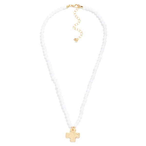 Faceted Beaded Necklace With Metal Plus Cross Pendant 

- Approximately 16" L 
- Extender 2" L 