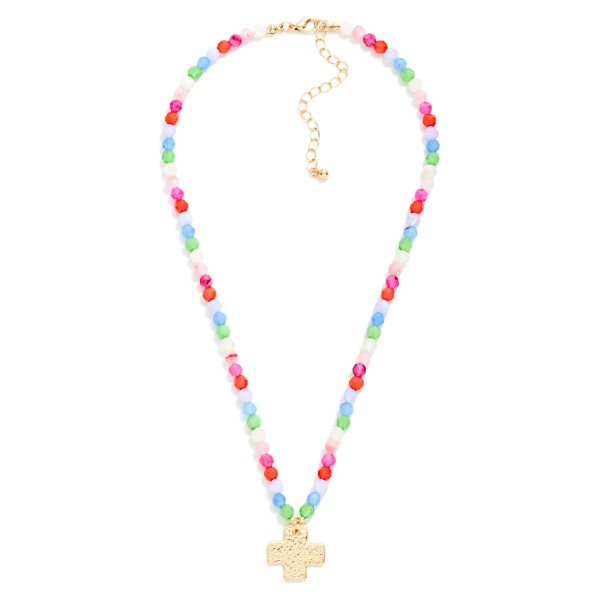 Faceted Beaded Necklace With Metal Plus Cross Pendant 

- Approximately 16" L 
- Extender 2" L 